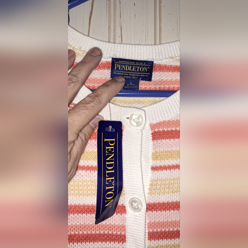 NWT PENDLETON Orange Yellow Striped Button Down C… - image 3